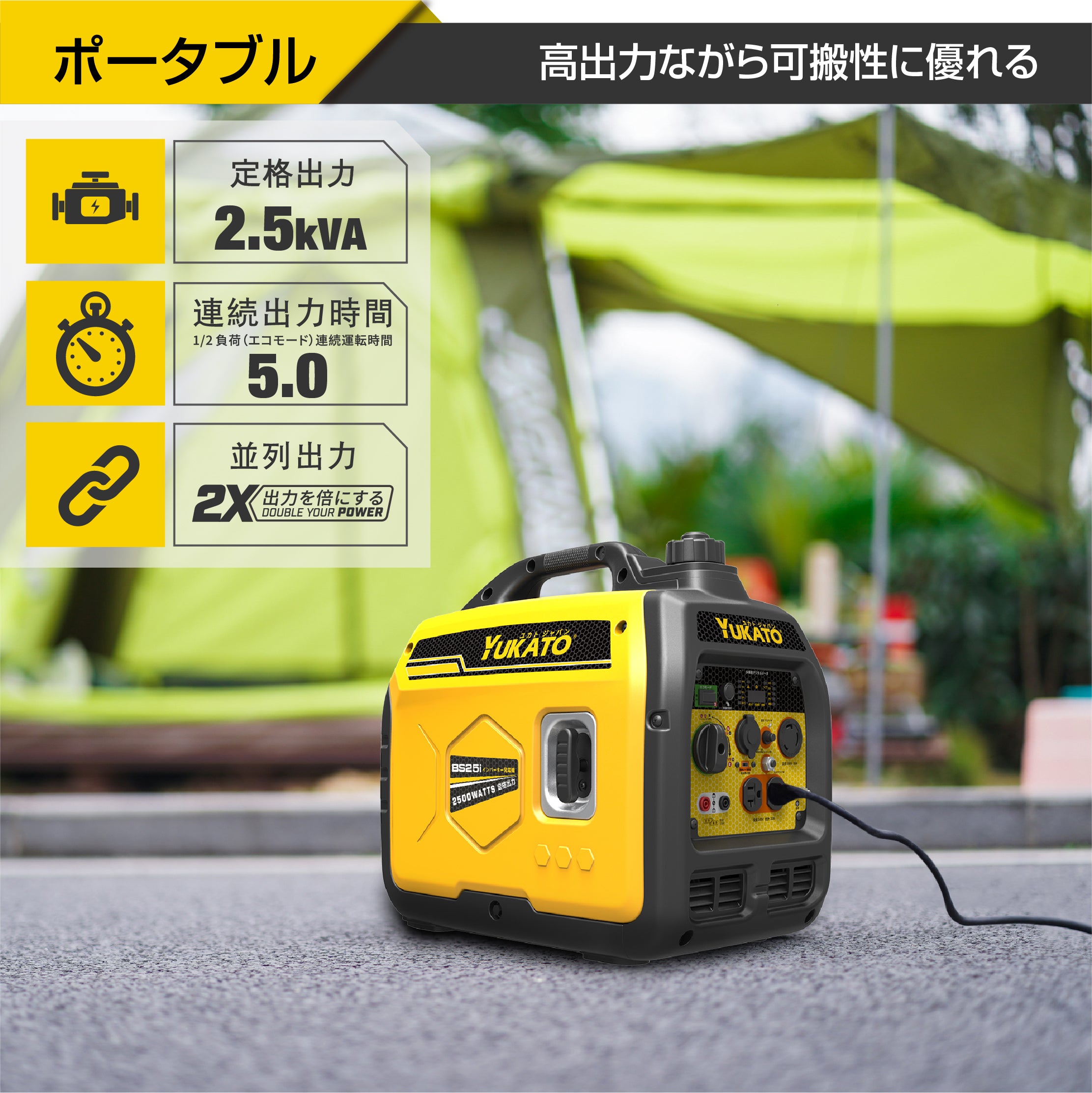 YUKATO BS25i インバーター発電機 2500W – YUKATOジャパン公式サイト