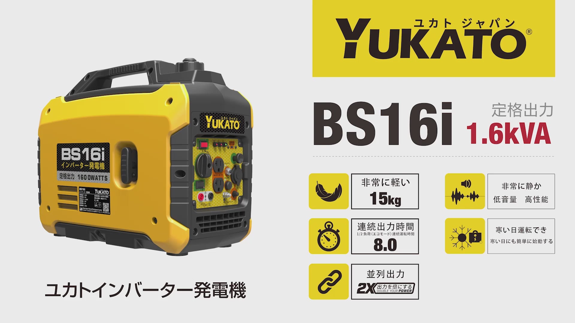 YUKATO BS16i インバーター発電機 1600W – YUKATOジャパン公式サイト