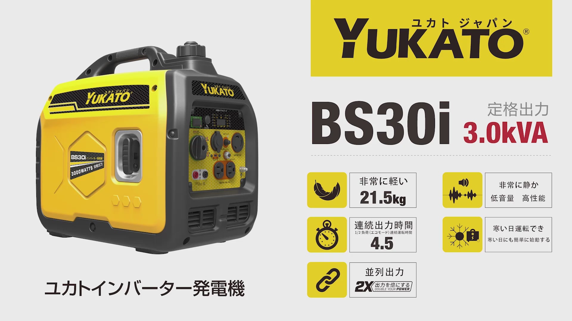 YUKATO BS30i インバーター発電機 3000W – YUKATOジャパン公式サイト